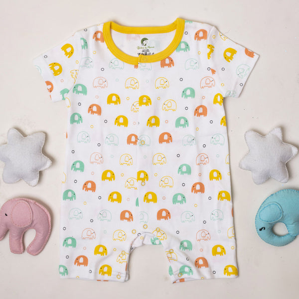 Cotton Romper for Baby | Mighty Elephant | White