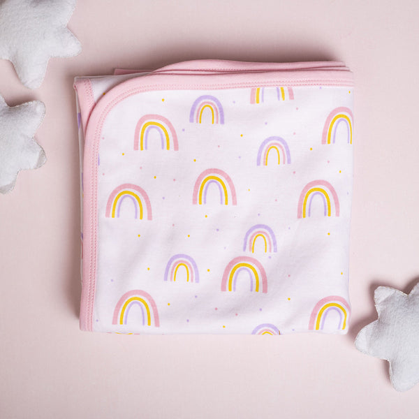 Cotton Blanket for Baby | Bright Rainbow | White