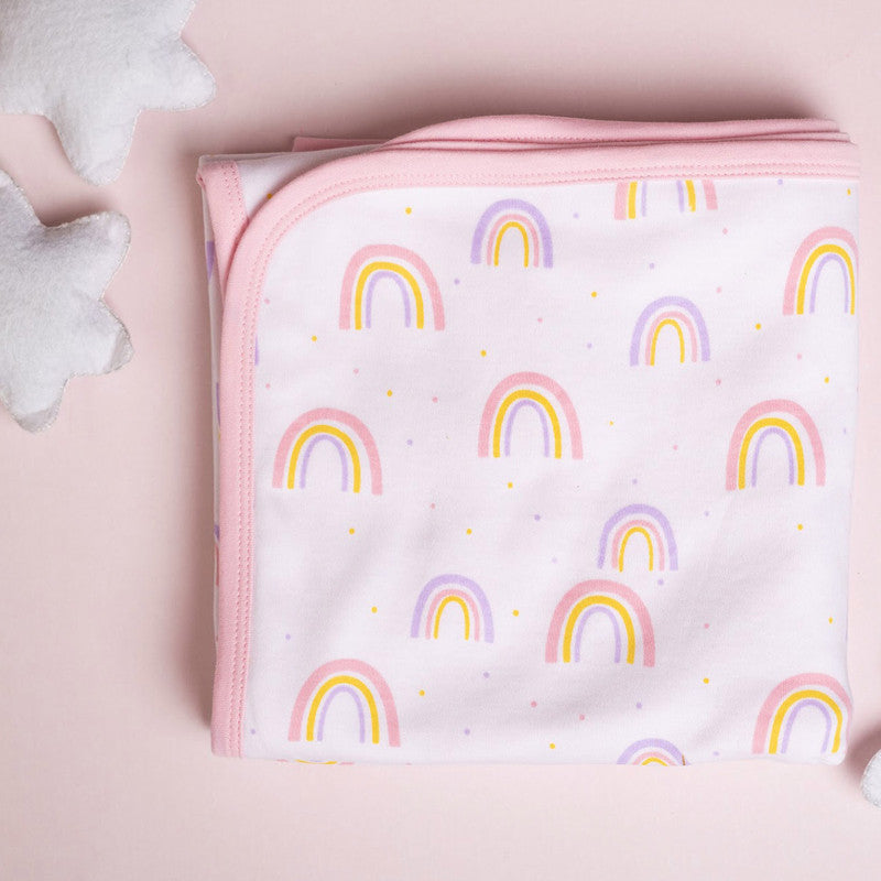 Cotton Blanket for Baby | Bright Rainbow | White