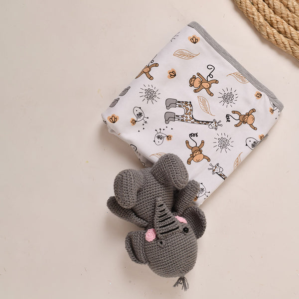 Cotton Baby Blanket | Animal Kingdom | White