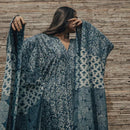 Blue Indigo Hand Block Cotton Floral Block Print Patchwork Kaftan