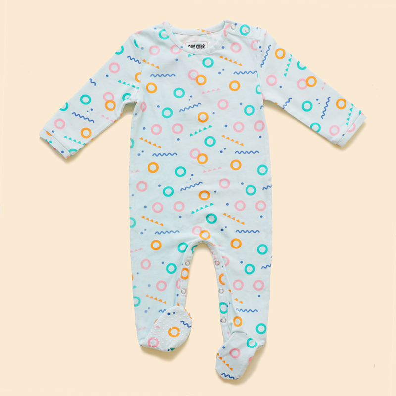 Organic Cotton Baby Bodysuit | Footsie | Printed | Blue.