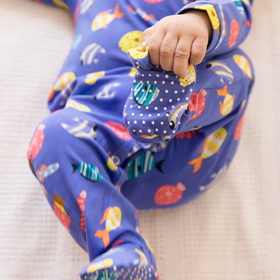 Organic Cotton Baby Bodysuit | Footsie | Printed | Navy Blue