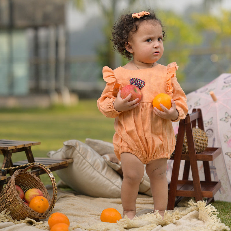 Birthday Outfits | Linen Playsuit for Kids | Orange