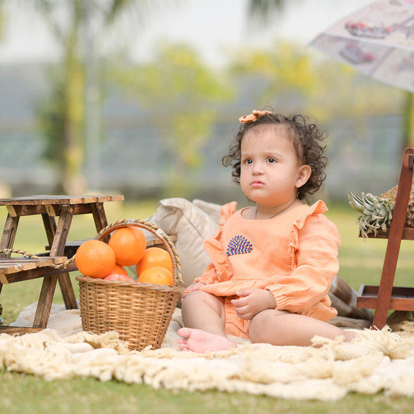 Birthday Outfits | Linen Playsuit for Kids | Orange