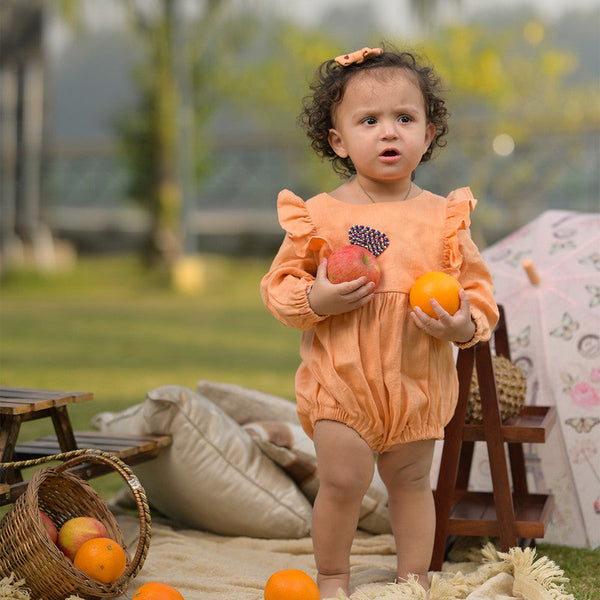 Birthday Outfits | Linen Playsuit for Kids | Orange