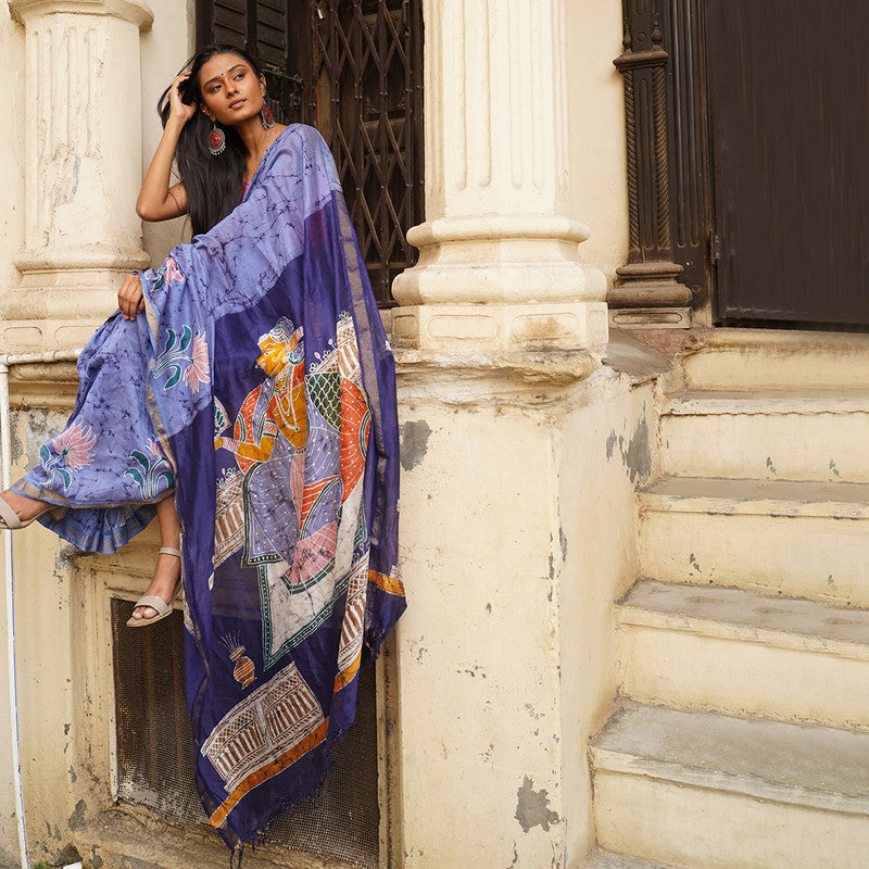 Maheshwari Cotton Silk Saree | Batik Print | Blue