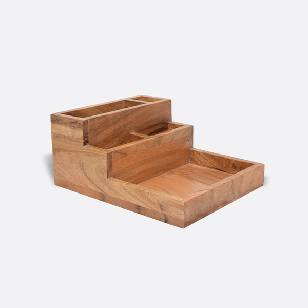 Acacia Wood Table Organizer | Staircase Style | Brown | 20x16.5x9 cm