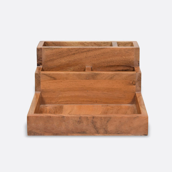 Acacia Wood Table Organizer | Staircase Style | Brown | 20x16.5x9 cm