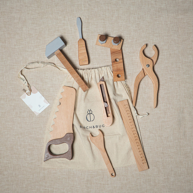 Birch and Bug Wooden Tool Kit Play Set for Kids | Set of 13