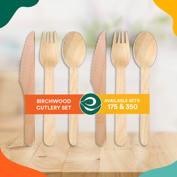 Birchwood Cutlery Set | Disposable Cutlery | 75 Forks, 50 Spoons & 50 Knives