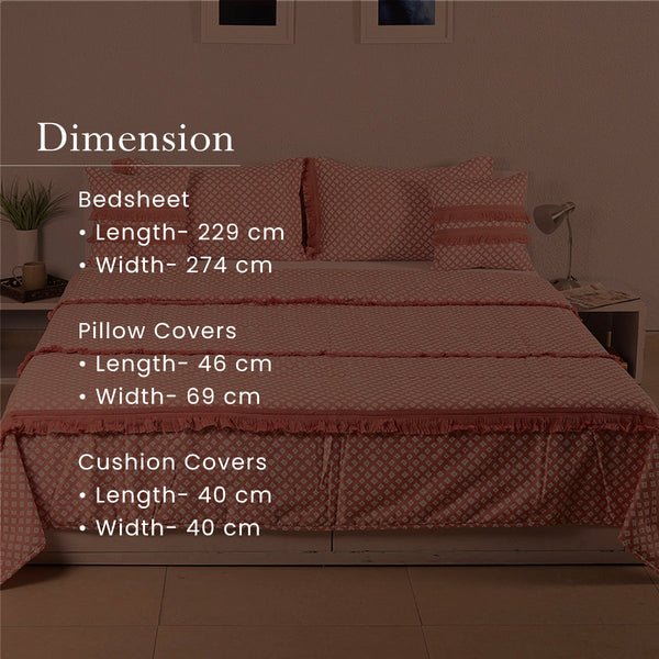 Cotton Bedcover with Pillow & Cushion Covers | Printed | Double Size | Pink