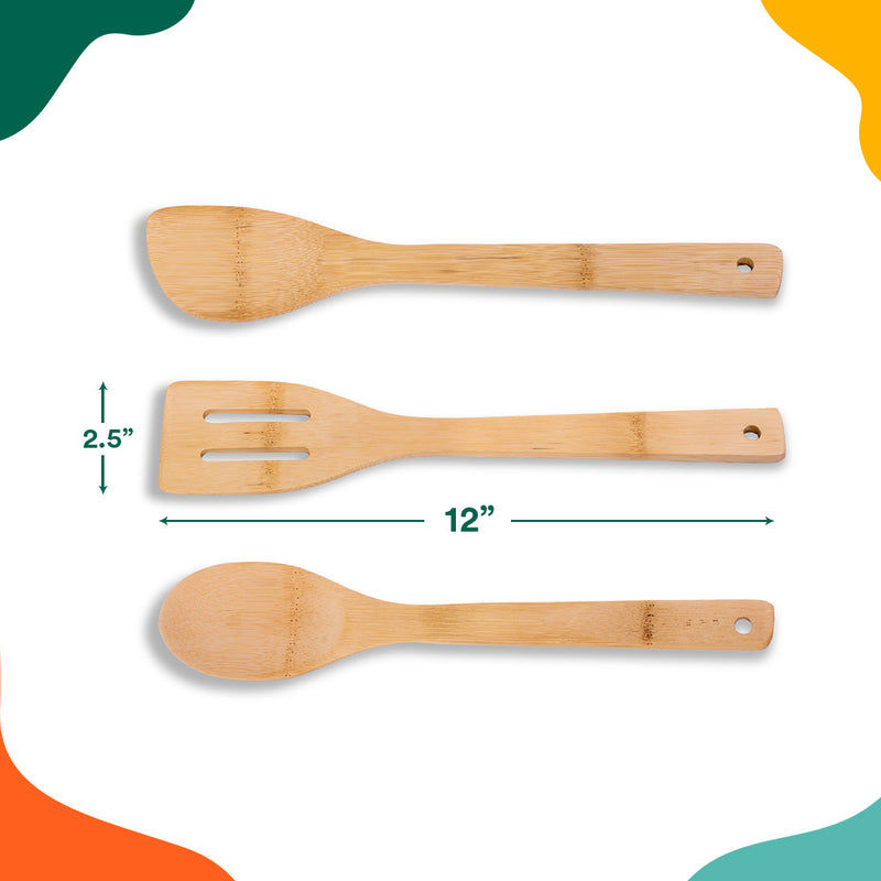 Bamboo Cutlery Set | 1 Ladle, 1 Turner, 1 Serving Spoon | 12 inch