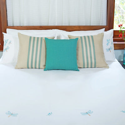 Cotton Bedsheet with Pillow Covers | Embroidered | White & Blue