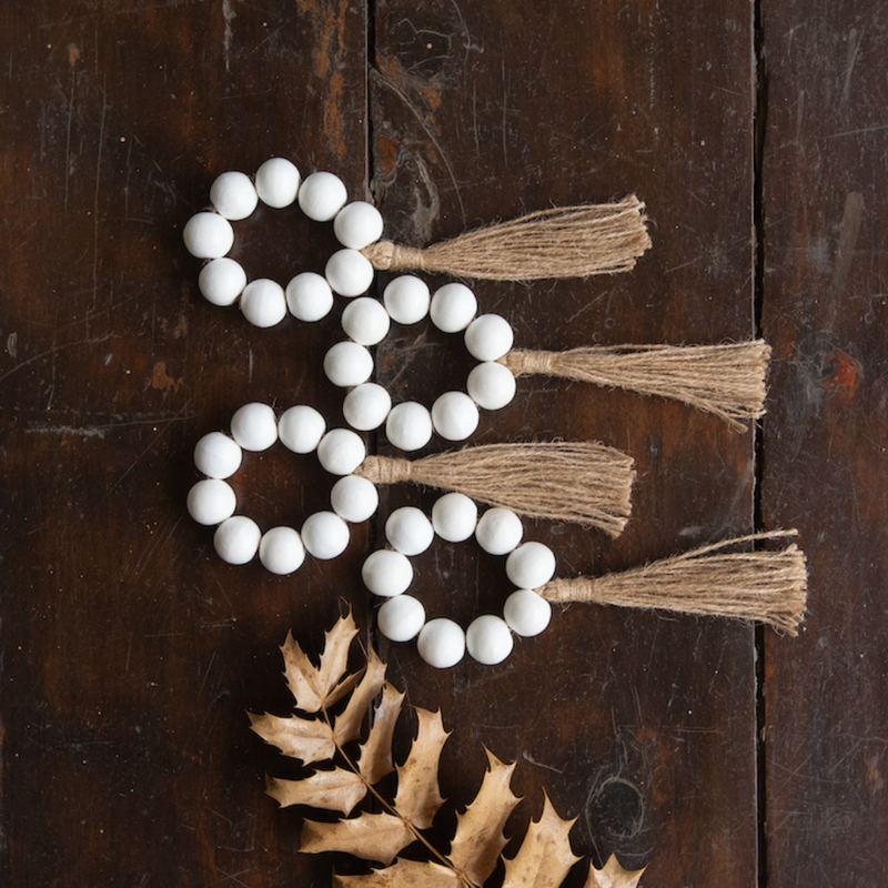 Cotton & Wooden Napkin Rings | White | Set of 4