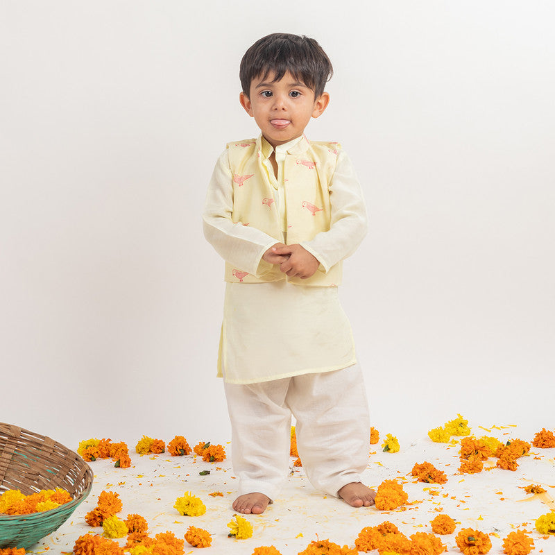 Muslin Kurta Pajama Nehru Jacket Set for Boys | Green