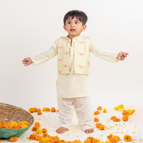 Muslin Kurta Pajama Nehru Jacket Set for Boys | Green