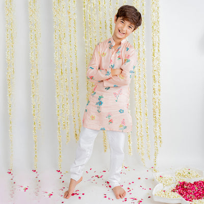 Muslin Kurta Pajama Set for Boys | Printed | Pink