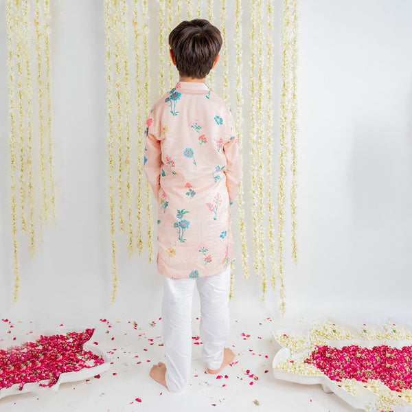 Muslin Kurta Pajama Set for Boys | Printed | Pink