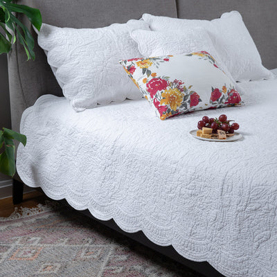 Cotton Bedspread With Pillow Covers | White | Set of 3