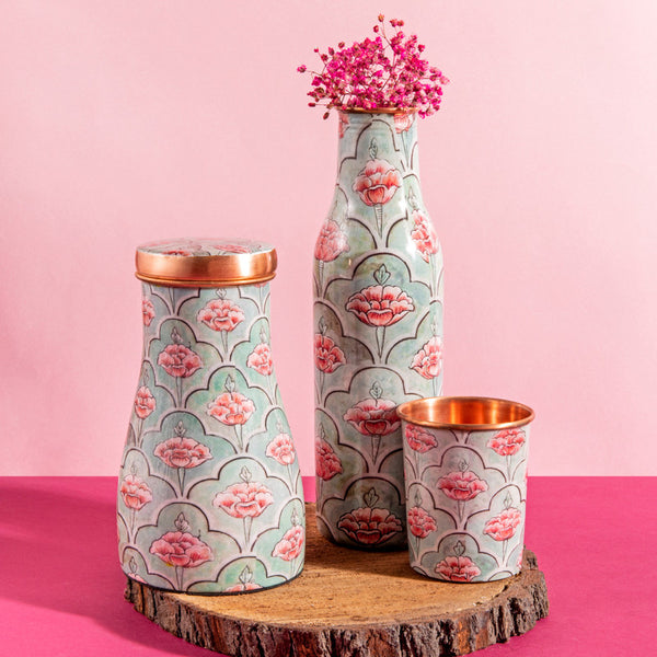 Copper Glass | Hand Printed | Blue & Pink | 275 ml