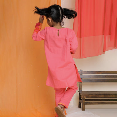 Cotton Kurta Set for Girls | Pink