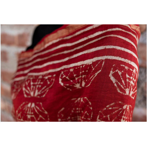 Festive Wear | Natural Dyed Rust Dabu Printed Chanderi Saree