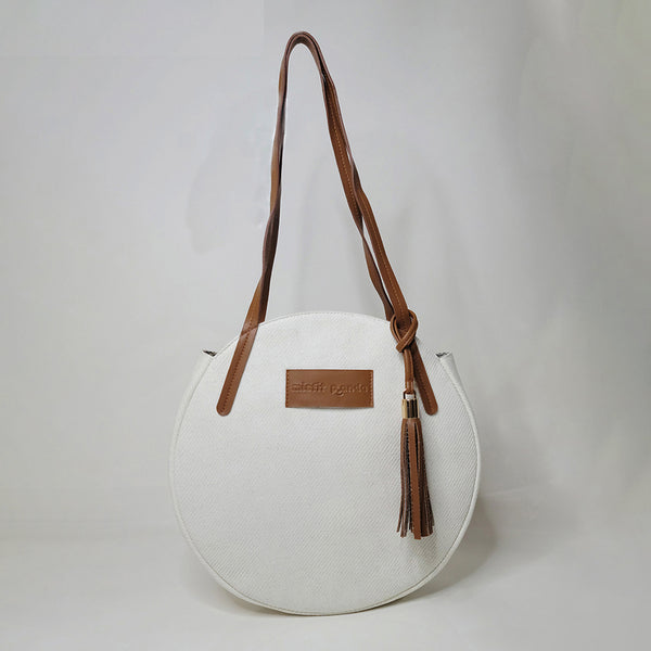 Cactus Leather Round Shoulder Bag | White