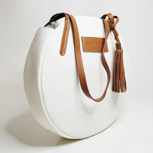 Cactus Leather Round Shoulder Bag | White