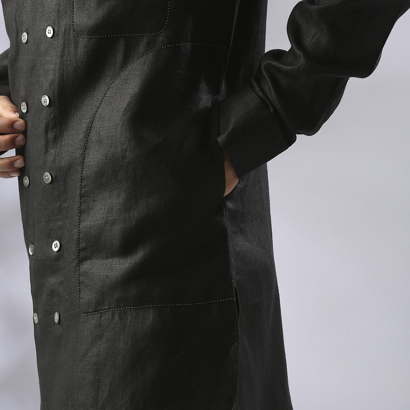 Hemp Double Breasted Kurta | Black