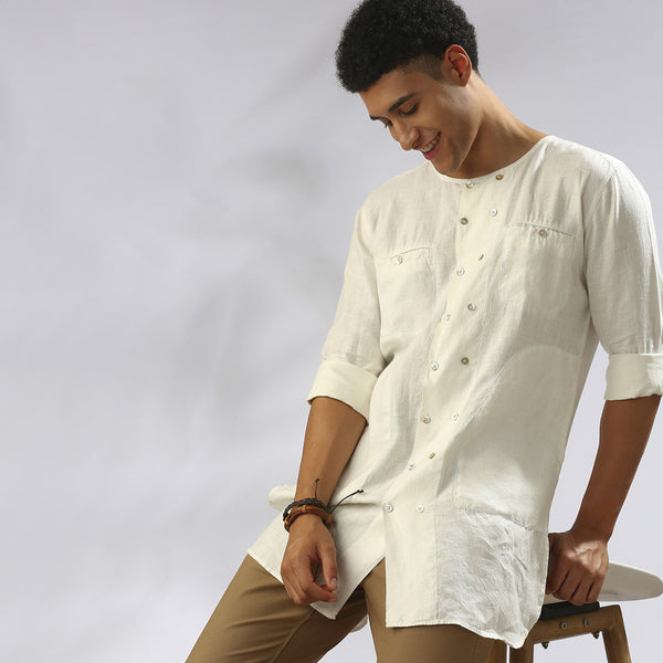 Hemp Double Breasted Kurta | White