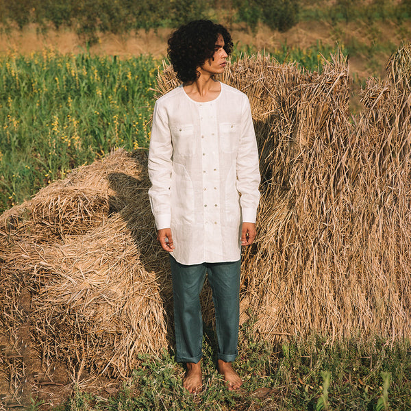 Hemp Double Breasted Kurta | White