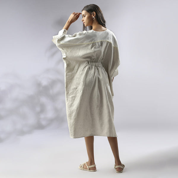 Hemp Kimono Sleeved Kaftan Dress | Off White