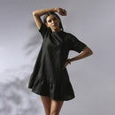 Hemp Gathered Sleeves Dress | Black