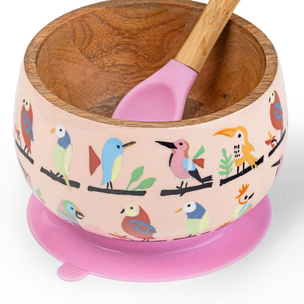 Wooden Bowl and Spoon Set for Kids | Pink | 350 ml