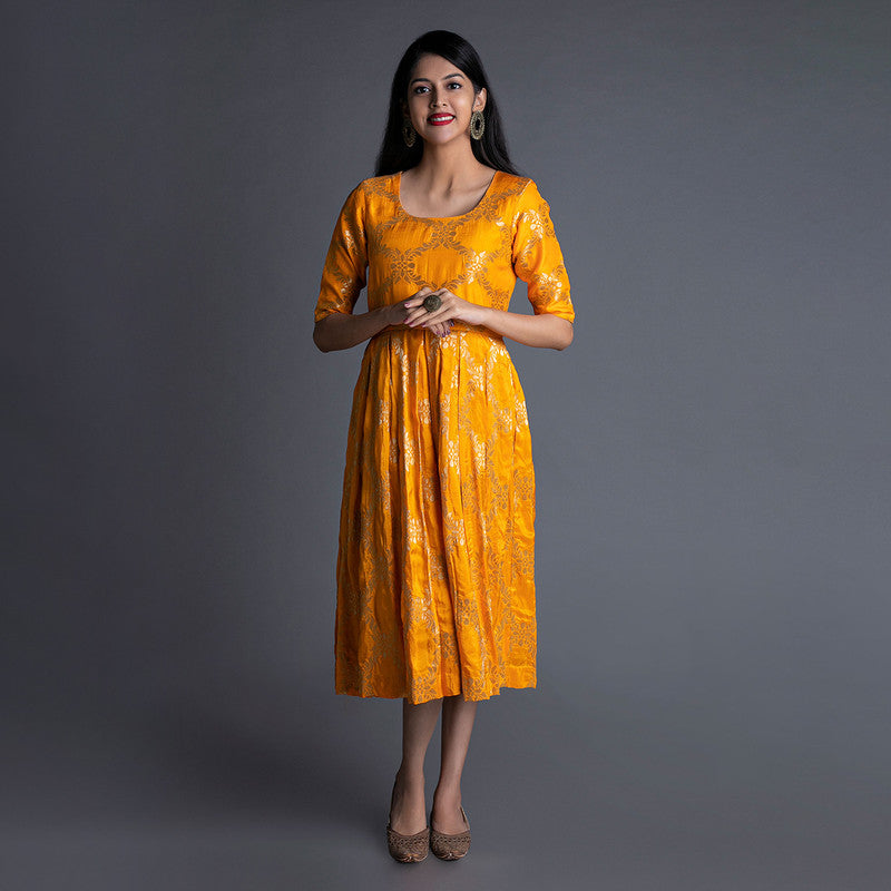 Banarasi Silk Dress | Yellow