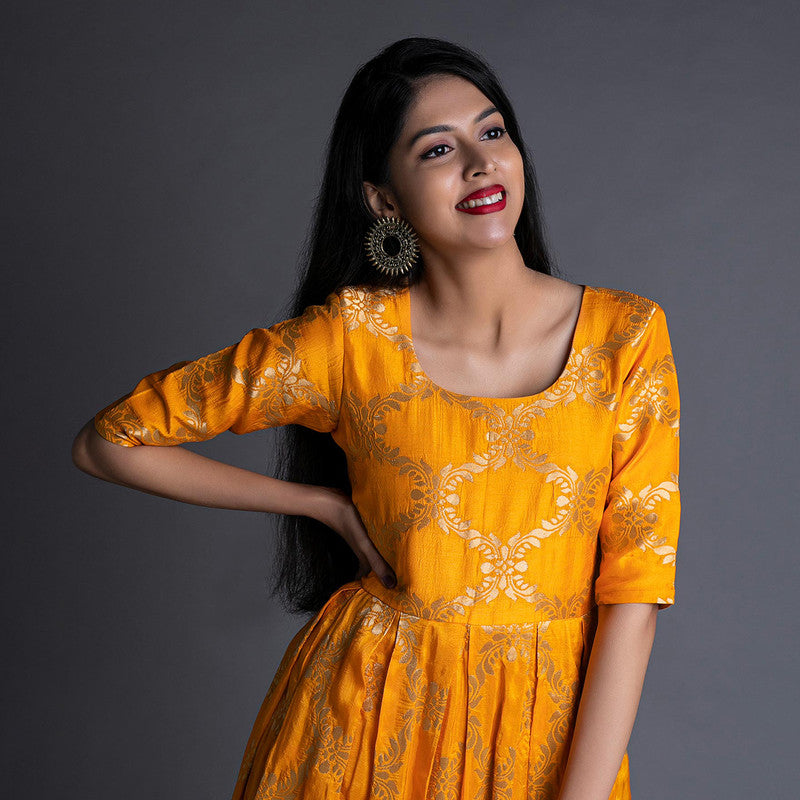 Banarasi Silk Dress | Yellow