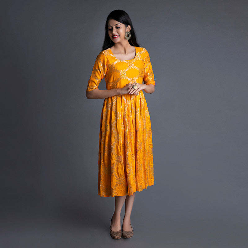 Banarasi Silk Dress | Yellow