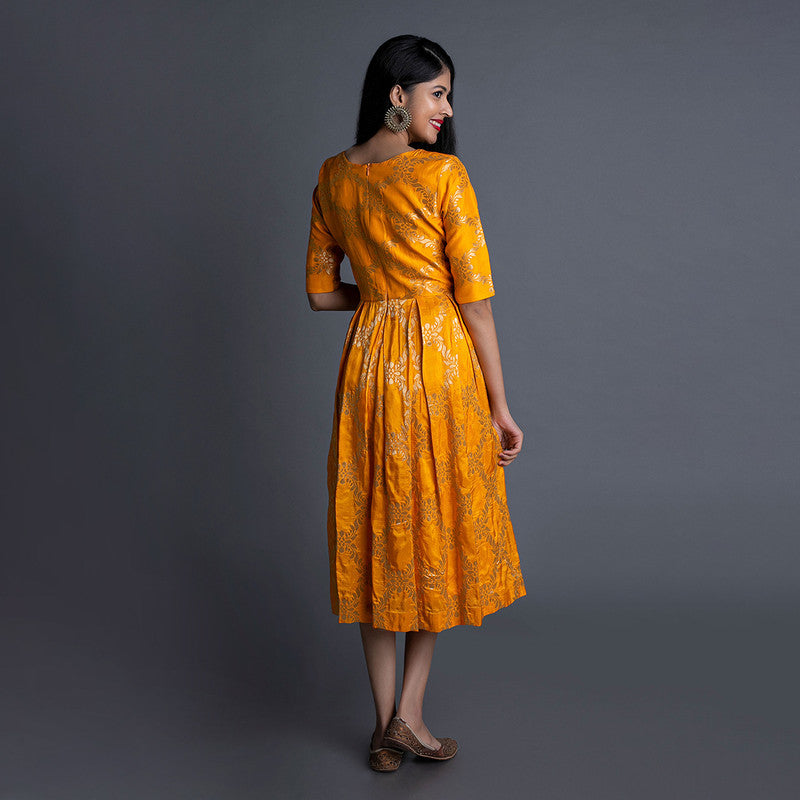 Banarasi Silk Dress | Yellow