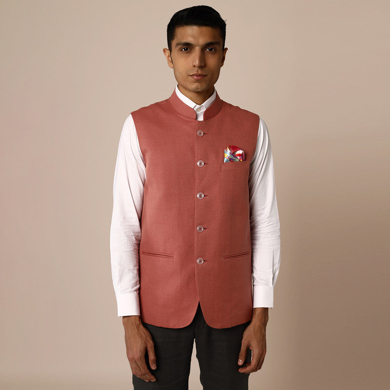 Linen Mens Nehru Jacket | Pink