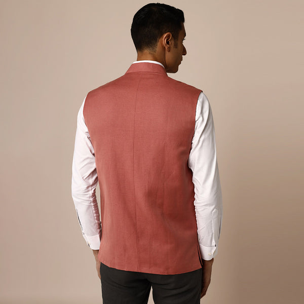 Linen Mens Nehru Jacket | Pink