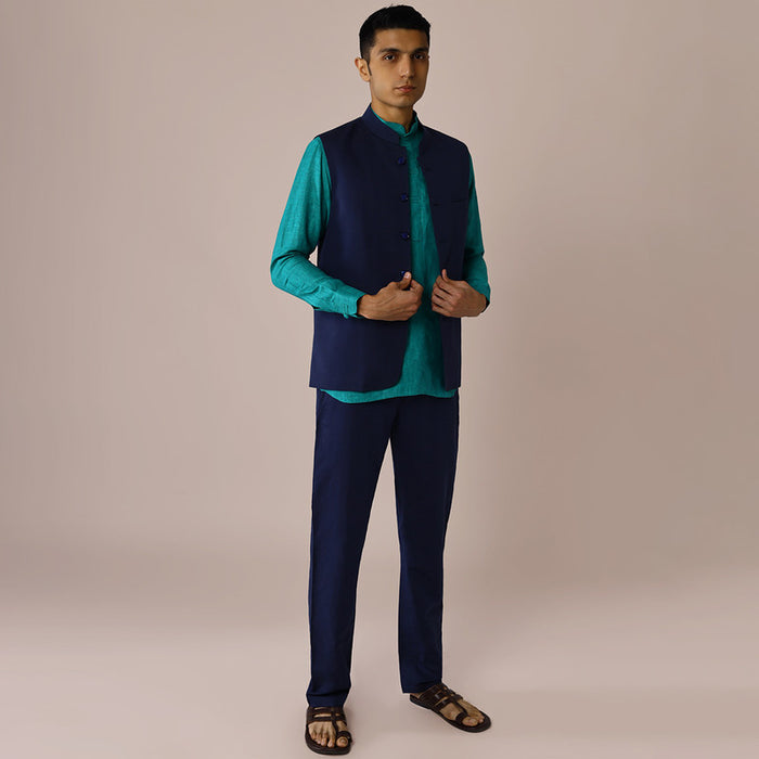 Linen Mens Nehru Jacket | Blue