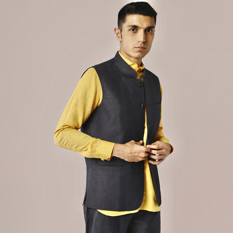 Linen Nehru Jacket for Men | Grey