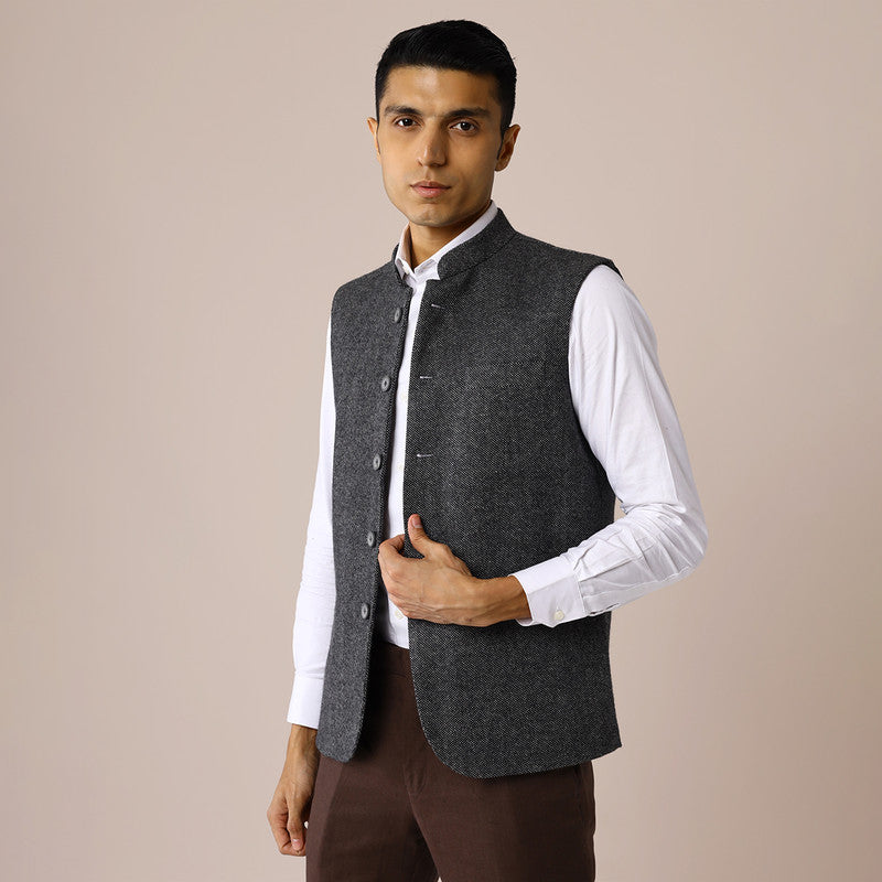 Woolen Nehru Jacket for Men | Grey