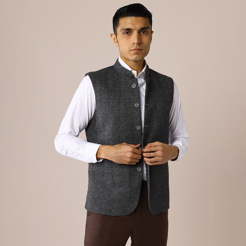 Woolen Nehru Jacket for Men | Grey