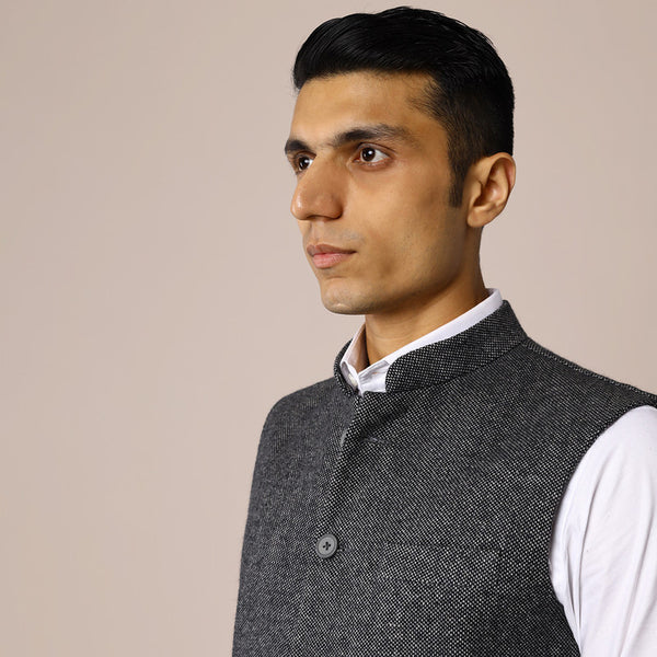 Woolen Nehru Jacket for Men | Grey