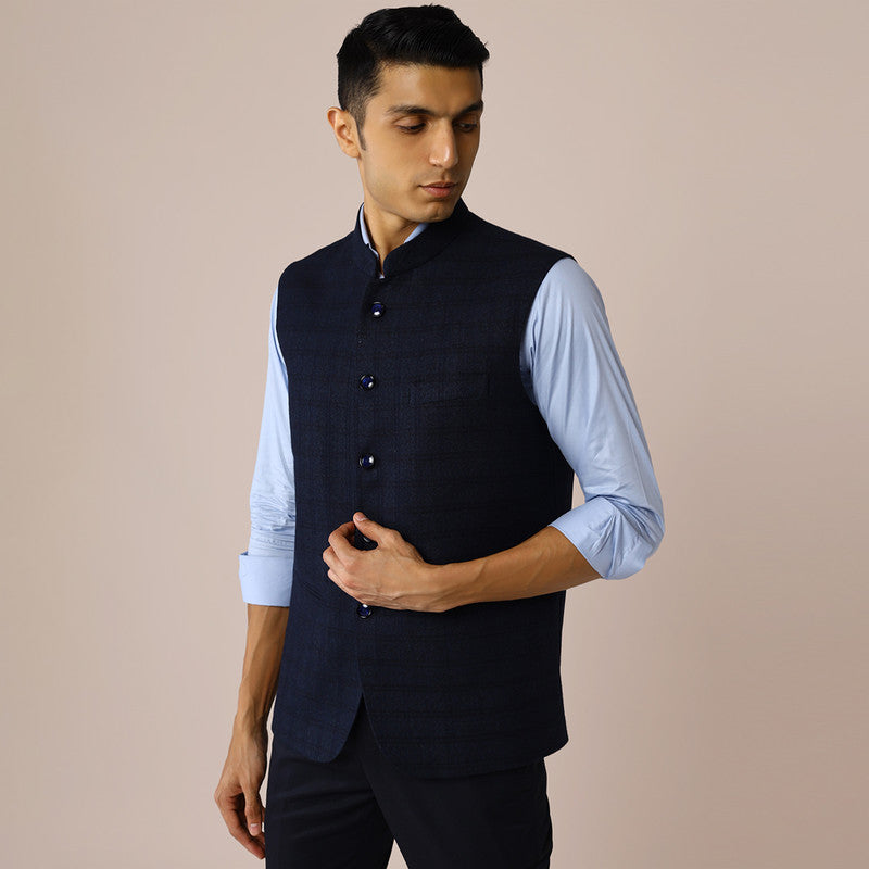 Woolen Mens Nehru Jacket | Blue