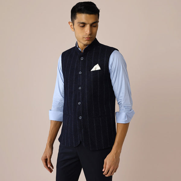 Woolen Nehru Jacket for Men | Blue