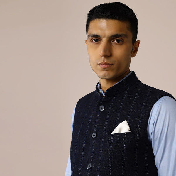 Woolen Nehru Jacket for Men | Blue