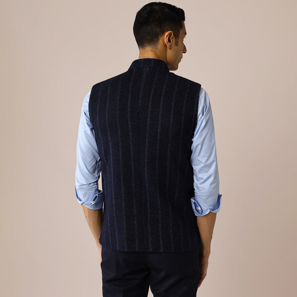 Woolen Nehru Jacket for Men | Blue